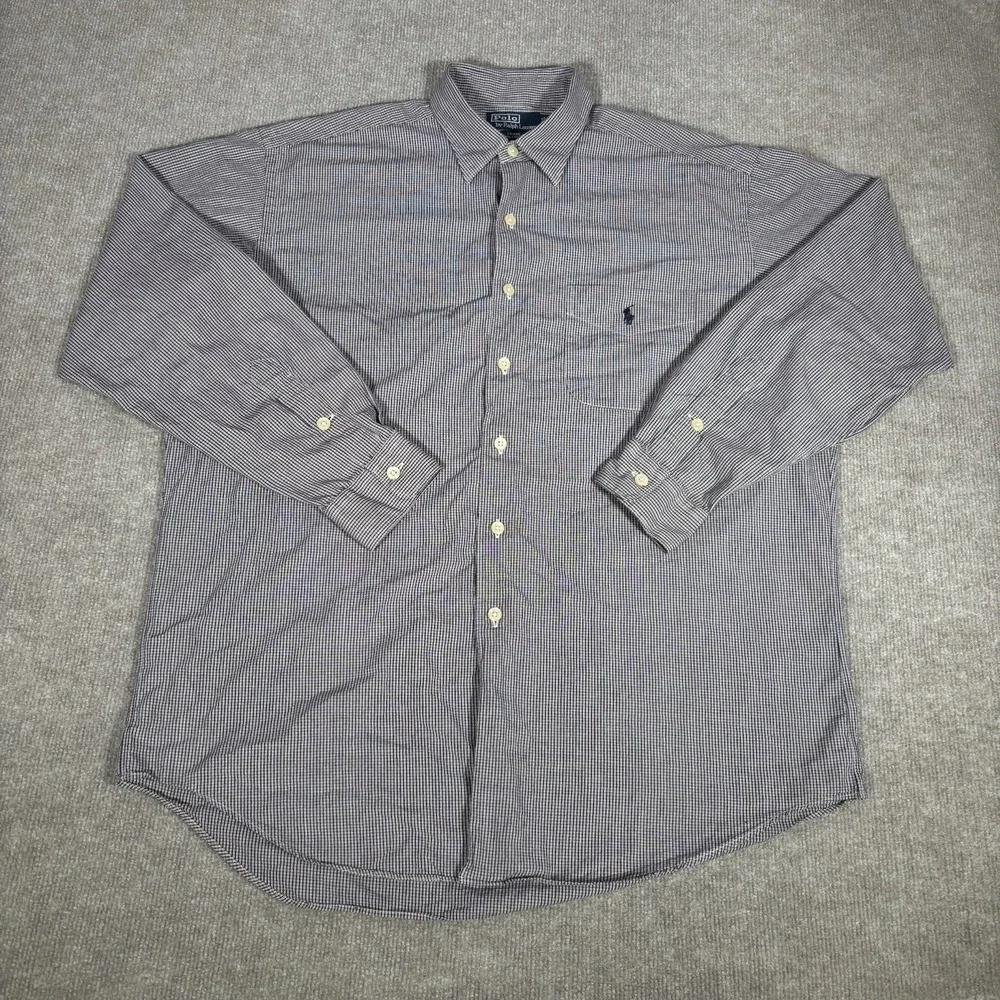 Vintage Polo Ralph Lauren Crane Shirt Mens Size L Blue‎ Plaid Long Sleeve Pocket